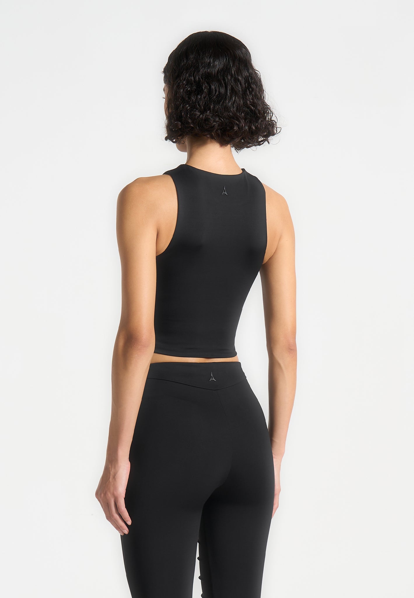 Eyelet Detail Tacked Racer Top  - Black