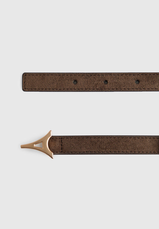 Eiffel Slim Suede Belt - Brown/Gold
