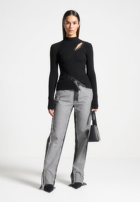 Distressed Mom Jeans - Washed Black