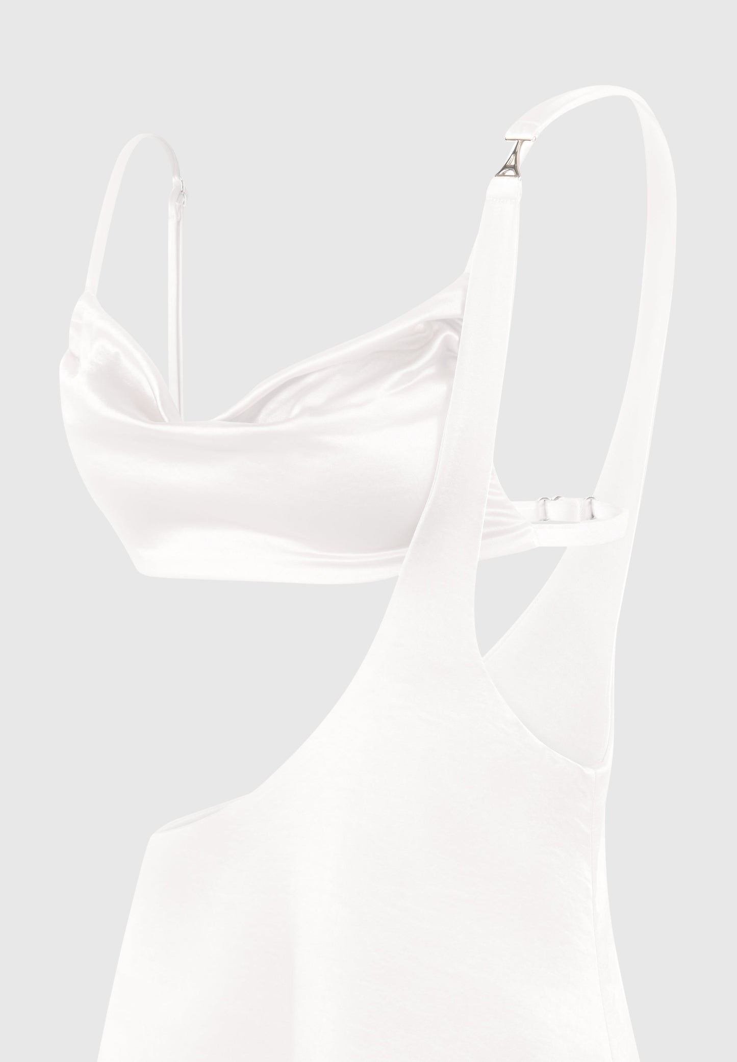 Satin Bralette Fluted Mini Dress - Pearl