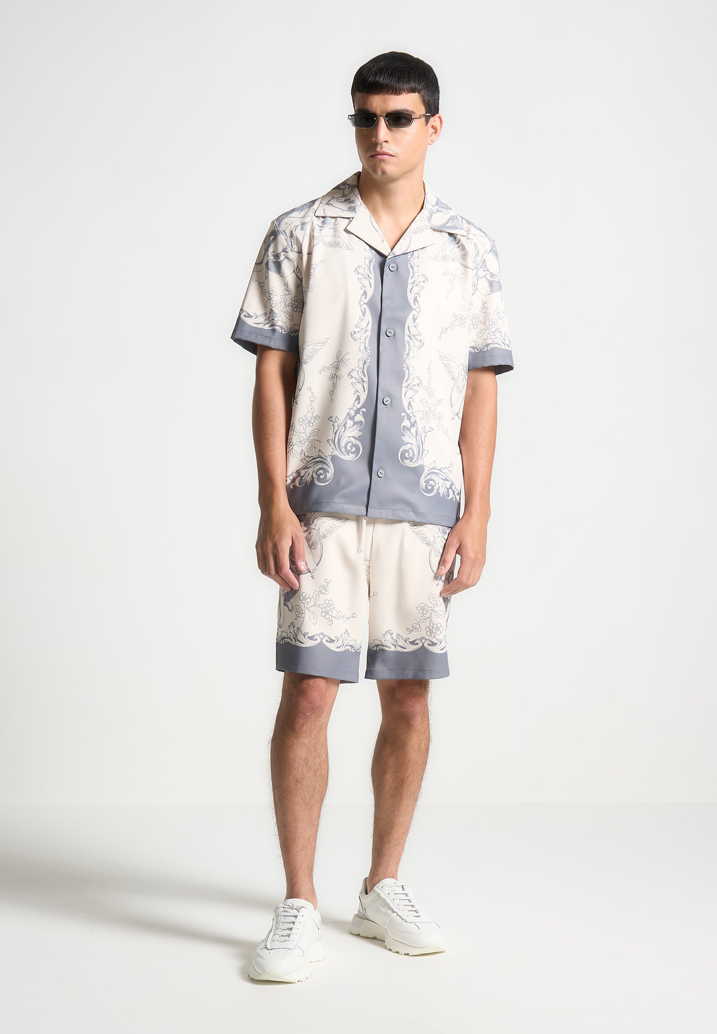 Signature Baroque Resort Shirt - Cream/Grey