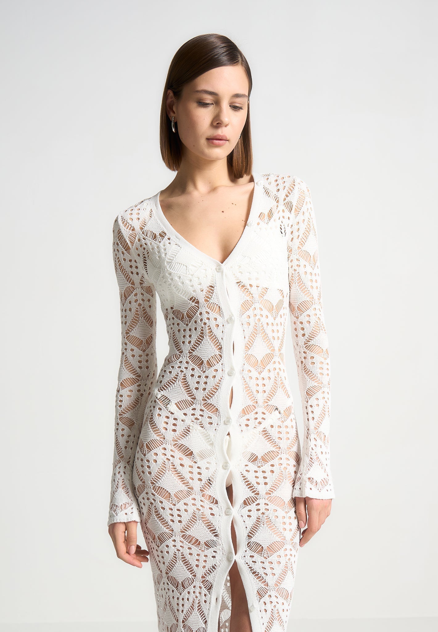 Knit Longline Cover Up Cardigan - Off White