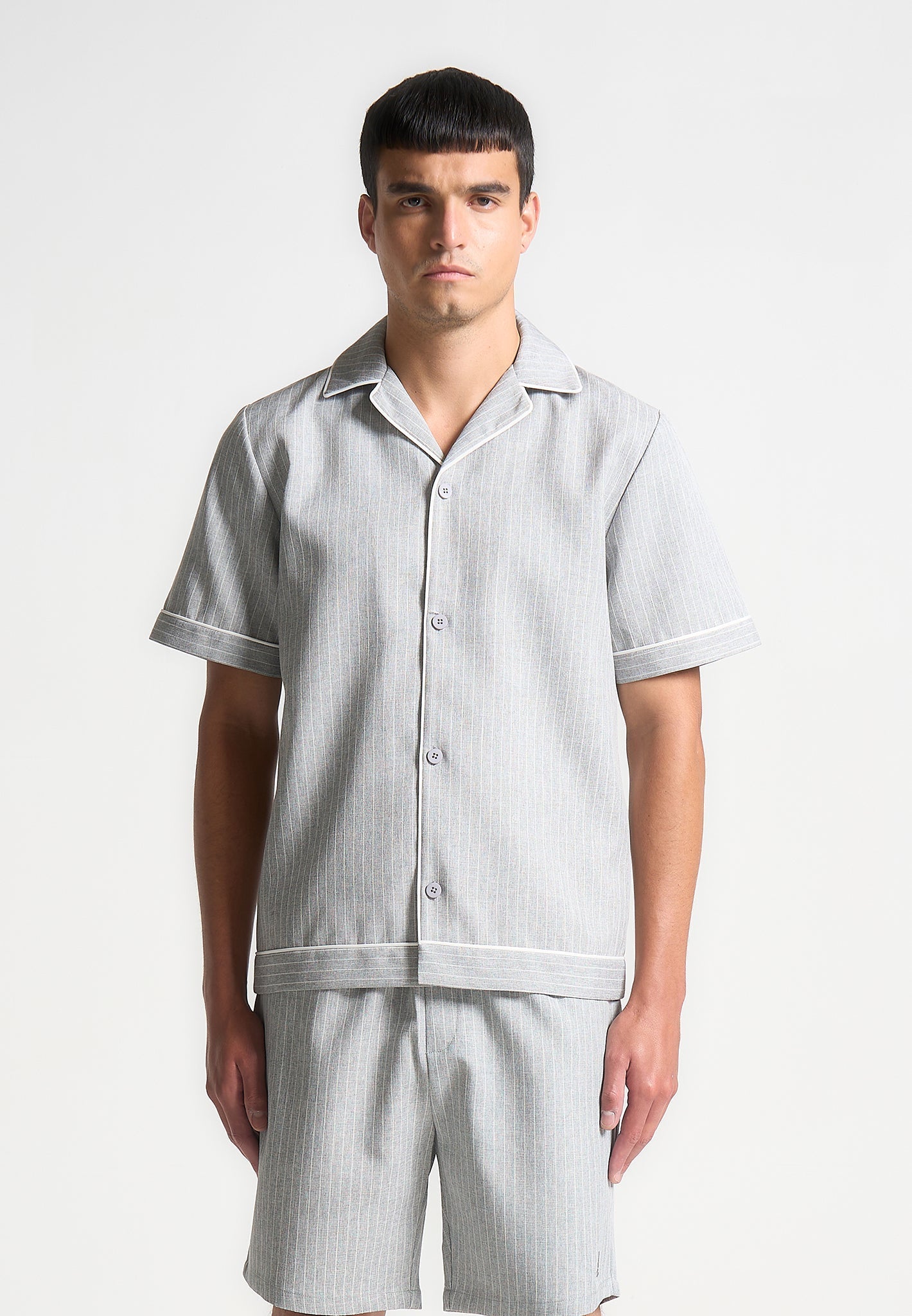 Pinstripe Revere Shirt - Grey