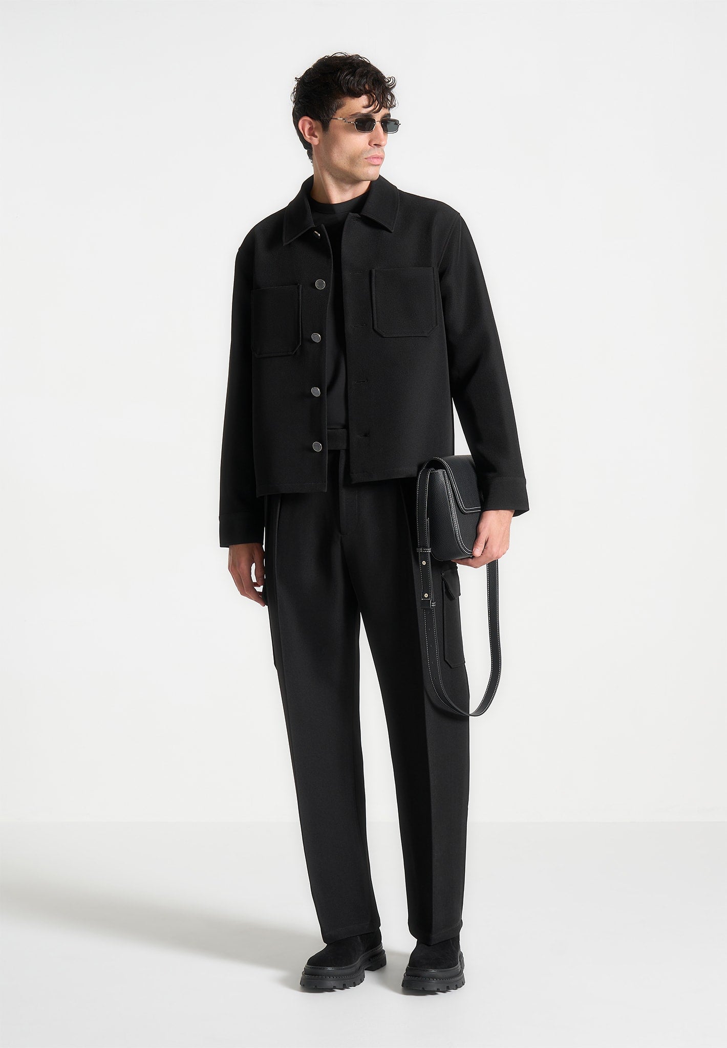 Relaxed Fit Twill Pocket Trousers - Black