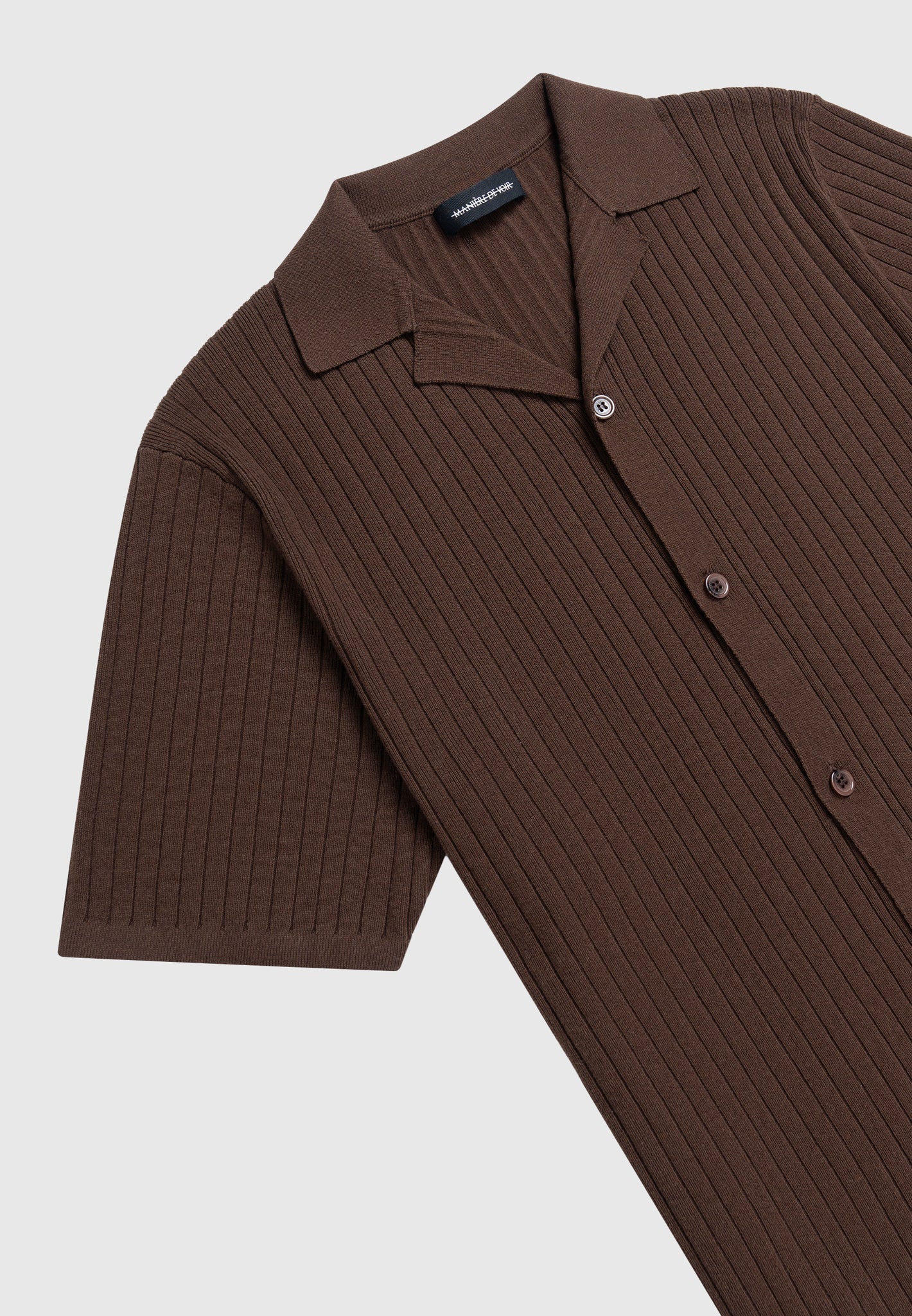 Ribbed Knit Revere Shirt - Brown