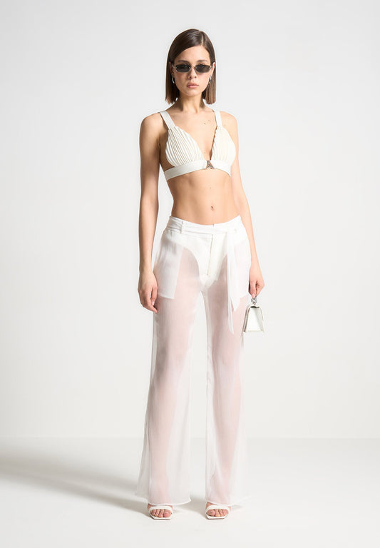 Sheer Belted Trousers - White