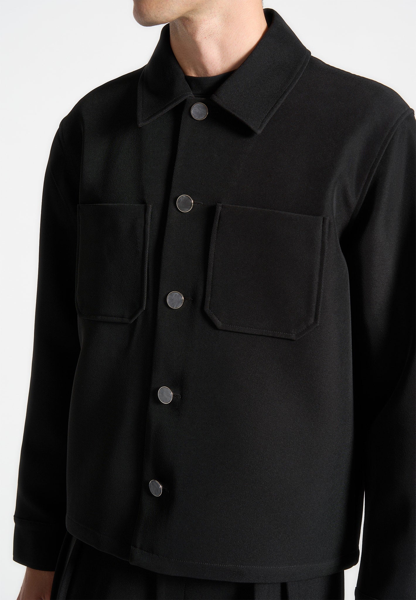 Twill Pocket Cropped Shirt - Black