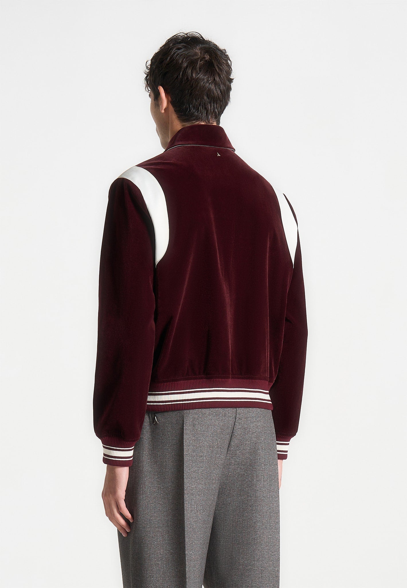 Velvet & Satin Varsity Jacket - Wine Red