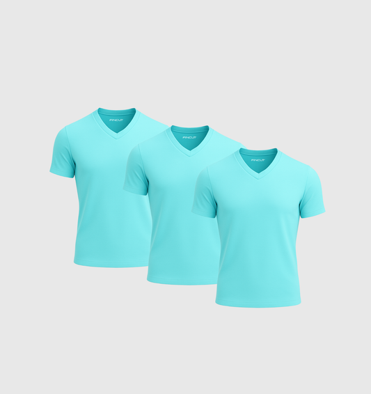 3er-Pack V-Ausschnitt-Shirts - Türkis