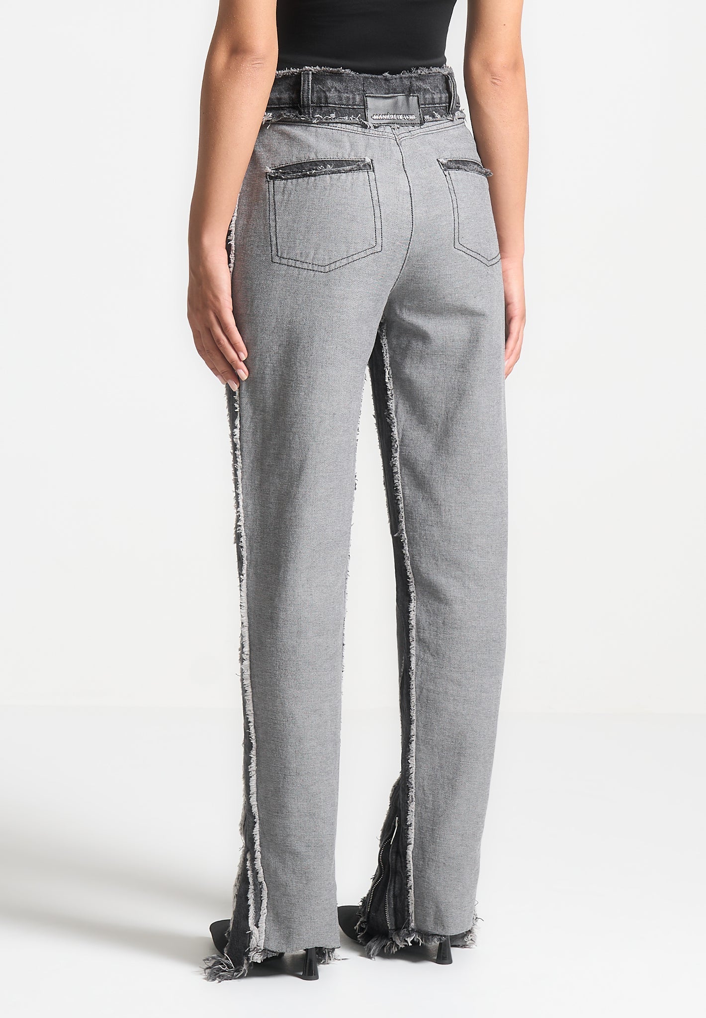 Distressed Mom Jeans - Washed Black