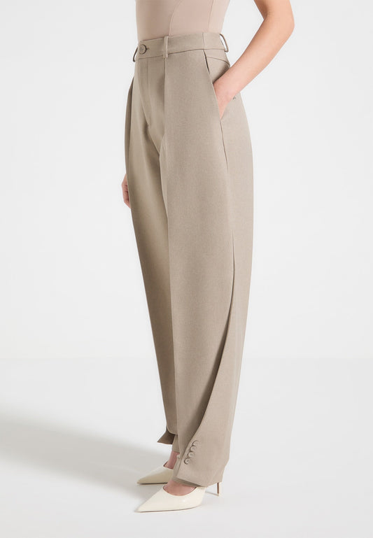 Twist Leg Tailored Trousers - Taupe