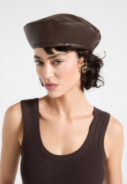 Leather Beret - Brown