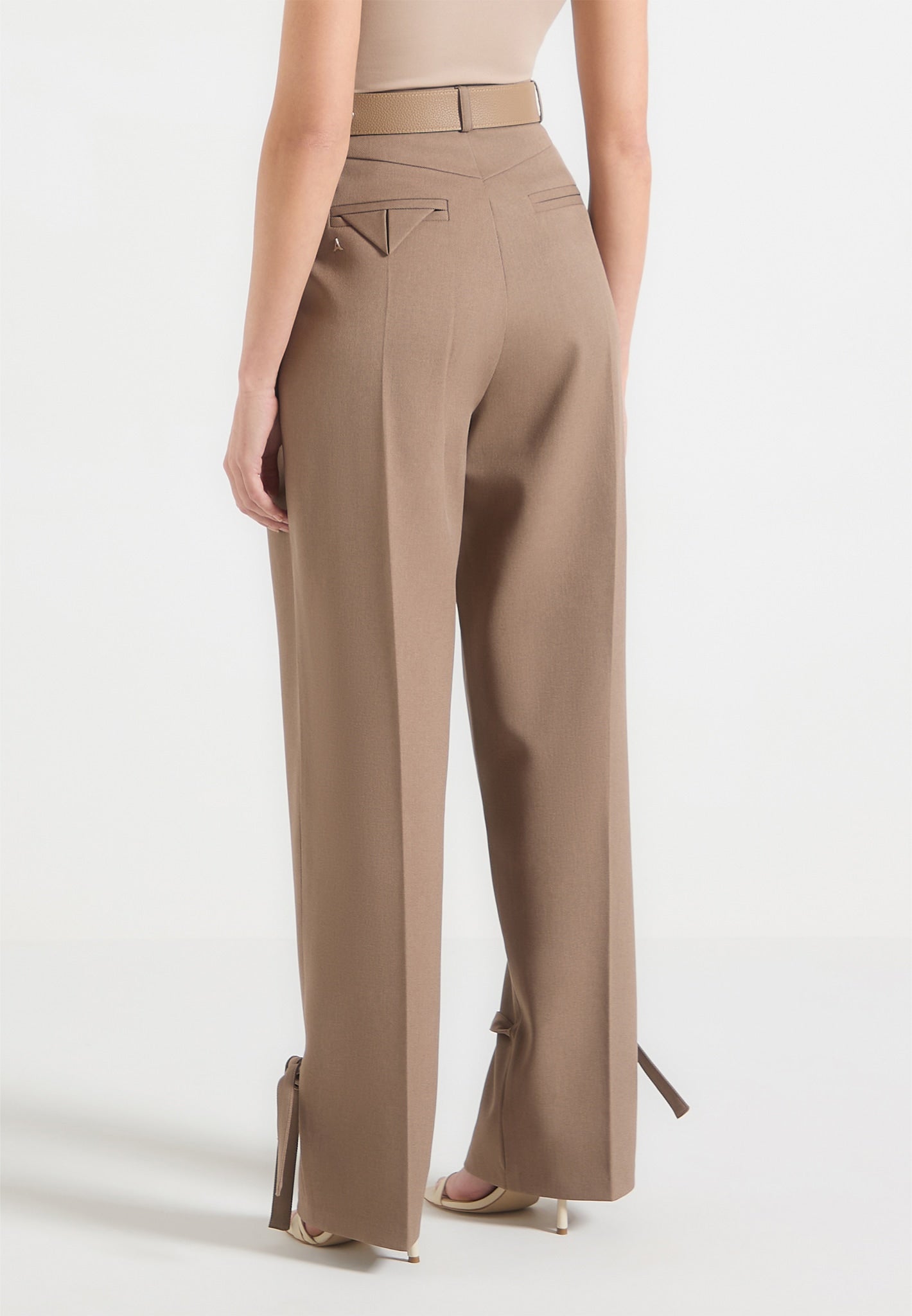 Tailored Trousers with Oversized Belt and Ankle Ties - Taupe