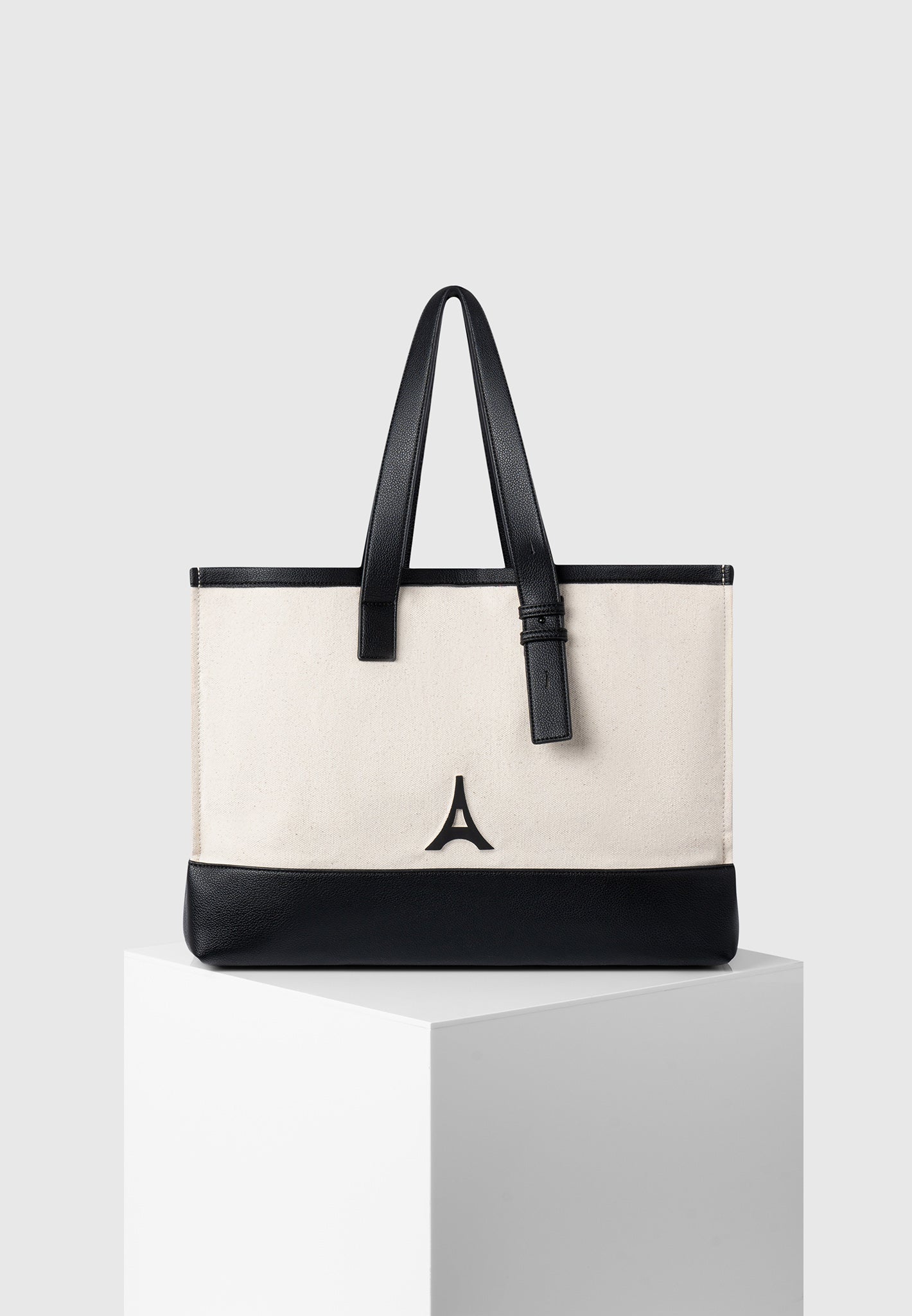 Eiffel Detail Canvas Tote Bag - Beige/Black