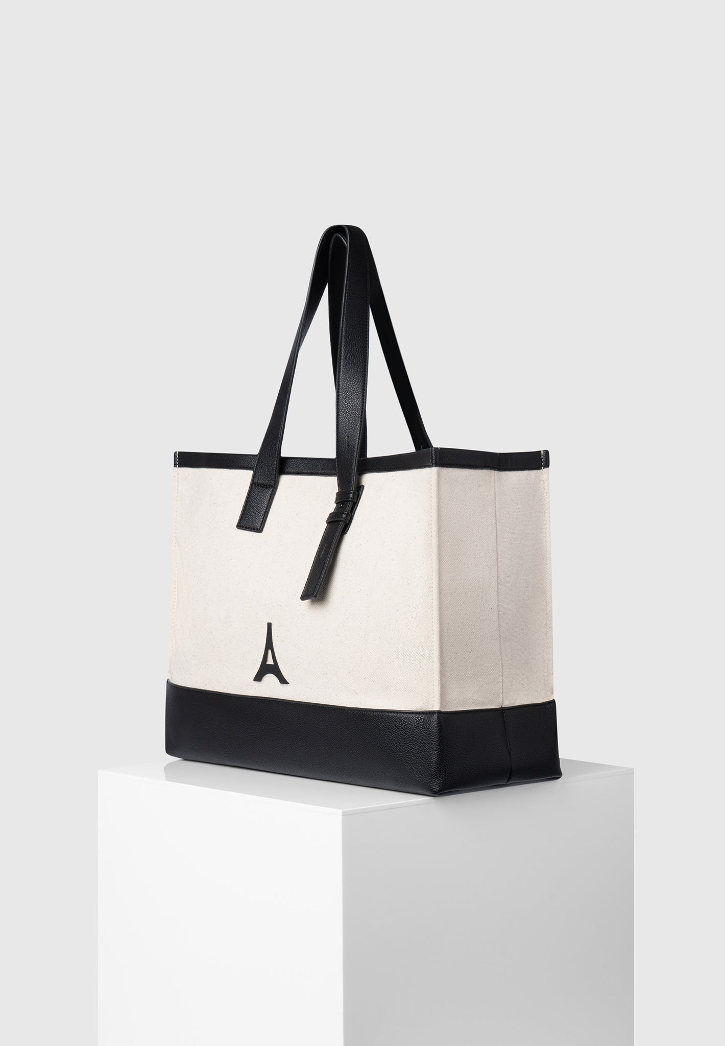 Eiffel Detail Canvas Tote Bag - Beige/Black