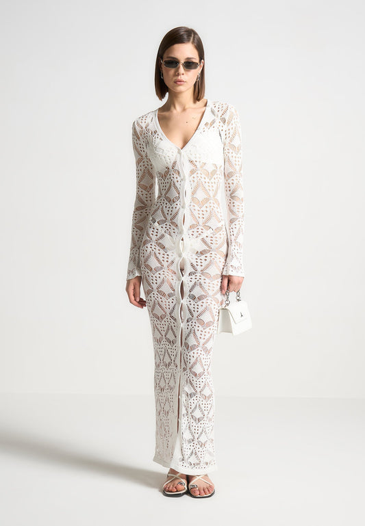 Knit Longline Cover Up Cardigan - Off White