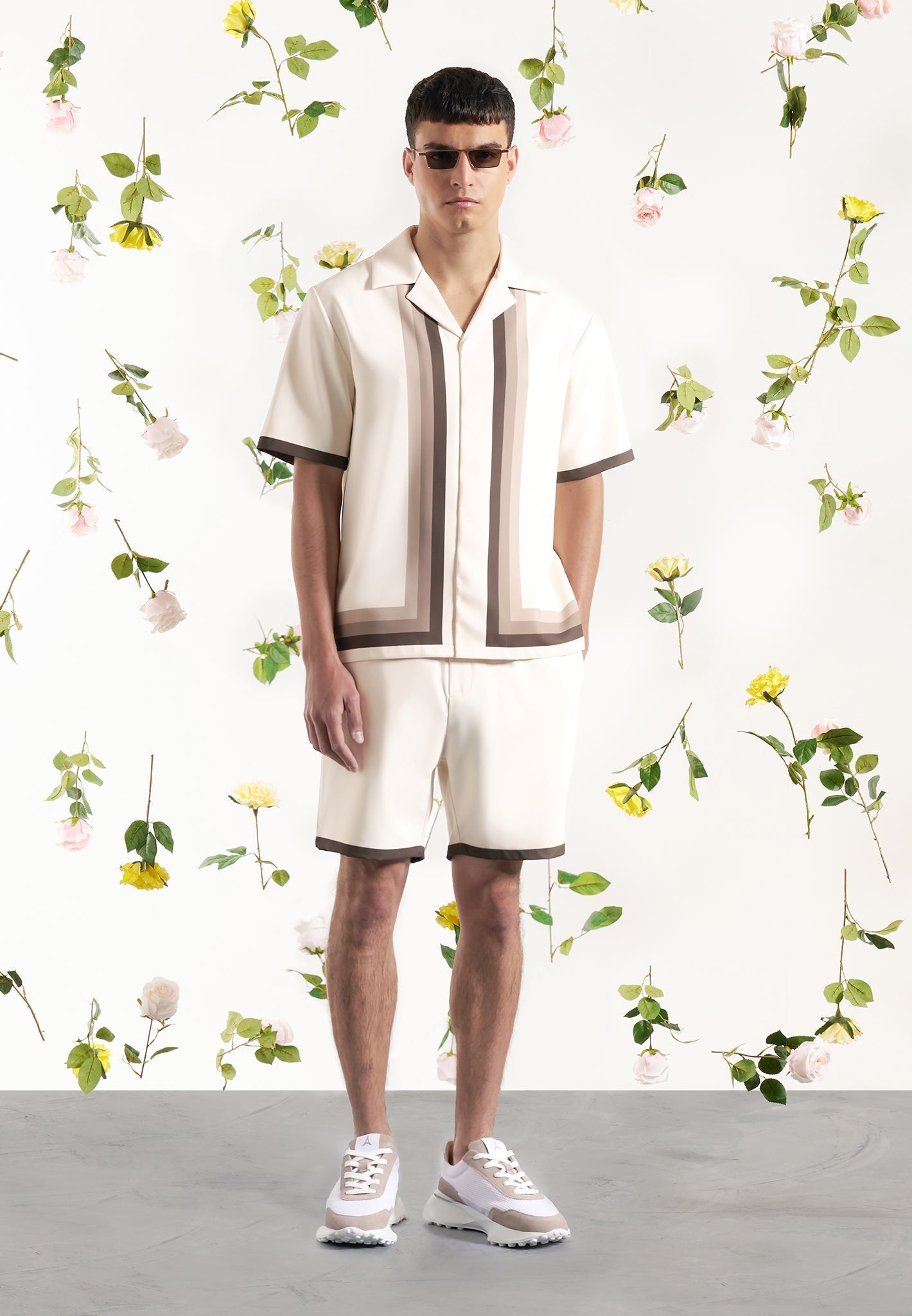 Ombré Border Revere Shirt - Cream/Brown