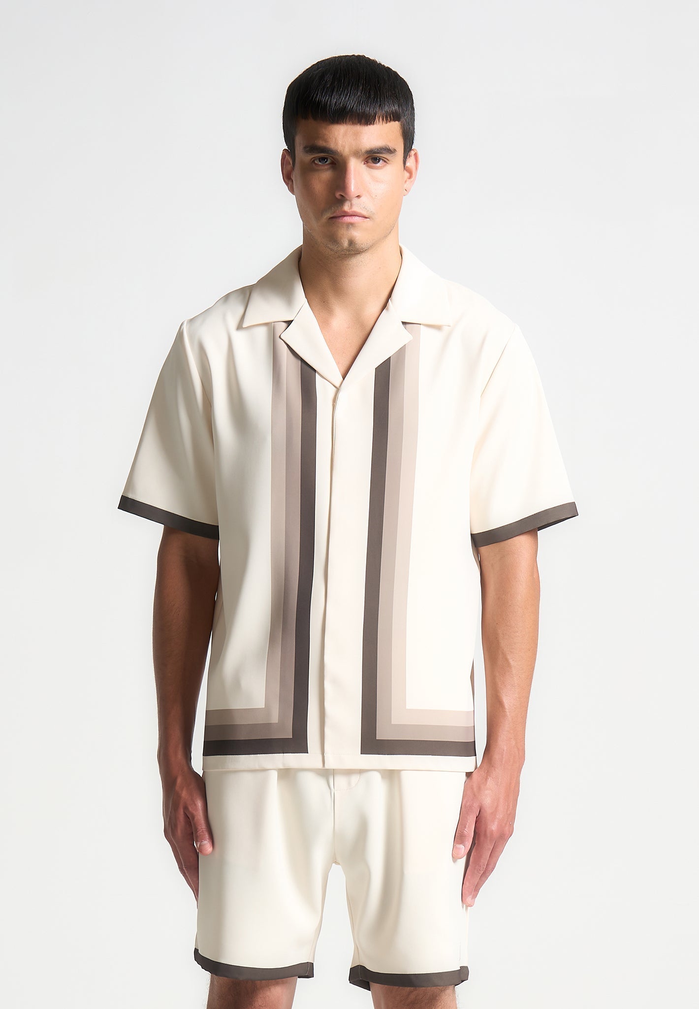 Ombré Border Revere Shirt - Cream/Brown