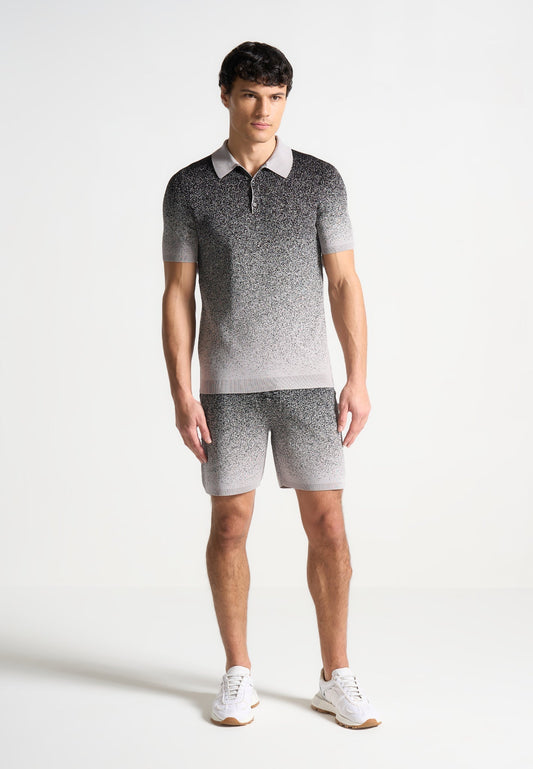 Ombré Knit Polo Top - Grey/Black