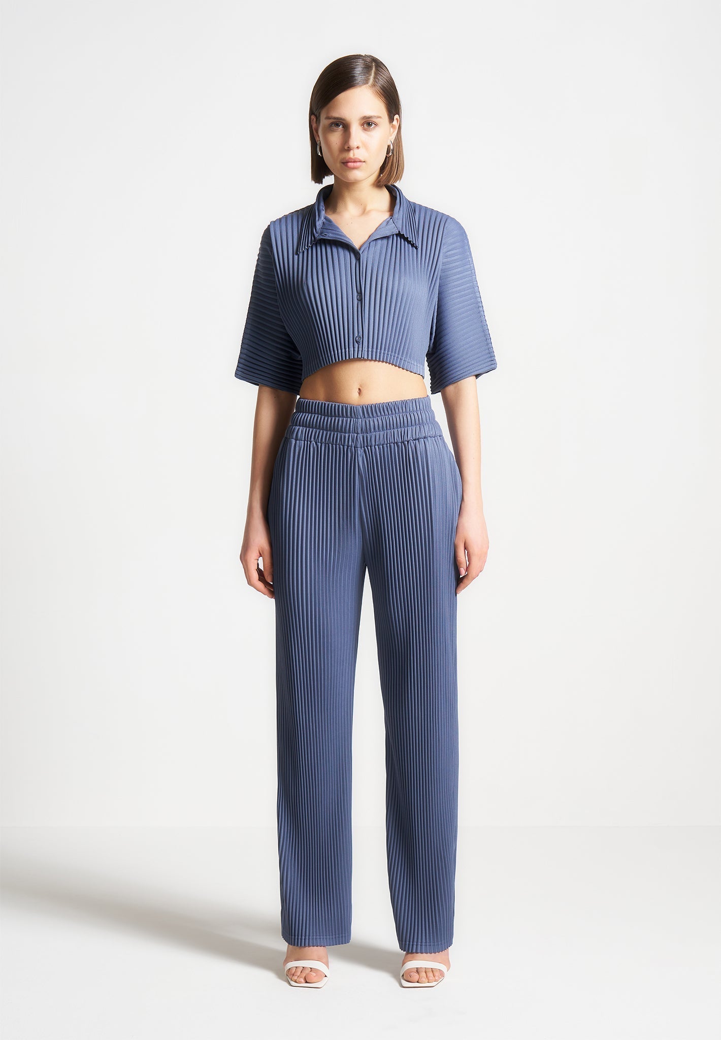 Pleated Cropped Shirt - Steel Blue