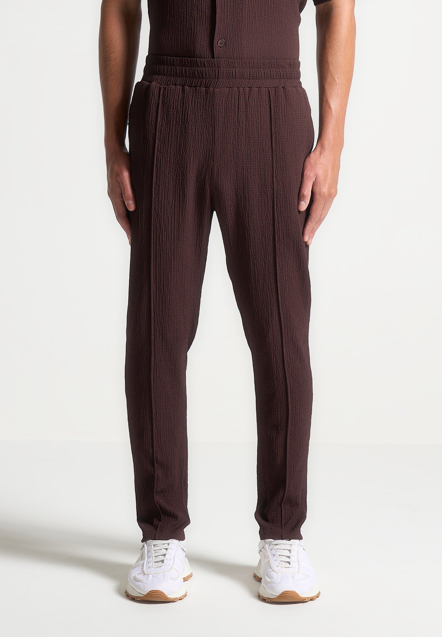 Seersucker Tapered Trousers - Brown