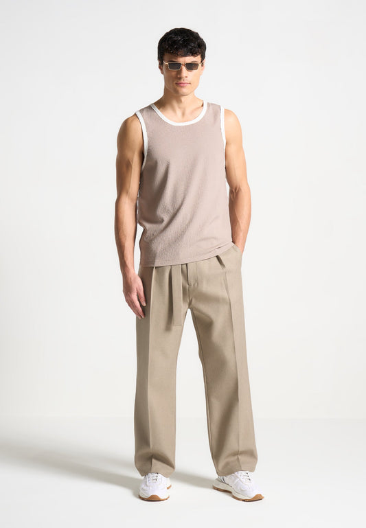 Seersucker Vest - Beige/White