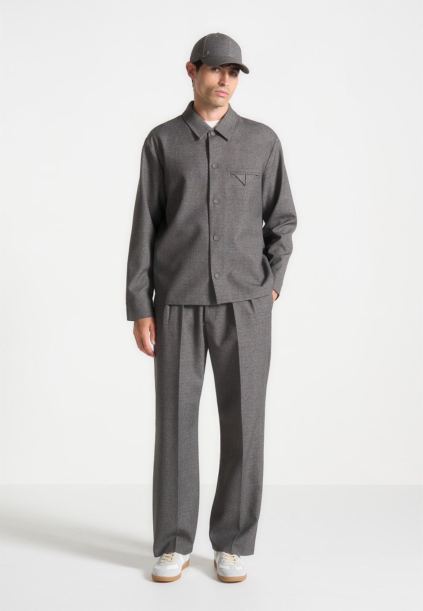 Textured Tailored Overshirt - Grey